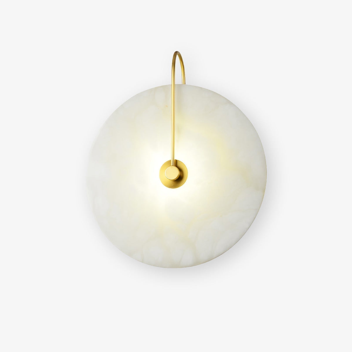 Alabaster LED Disc Wall Sconce — Warm Light, Black Arm