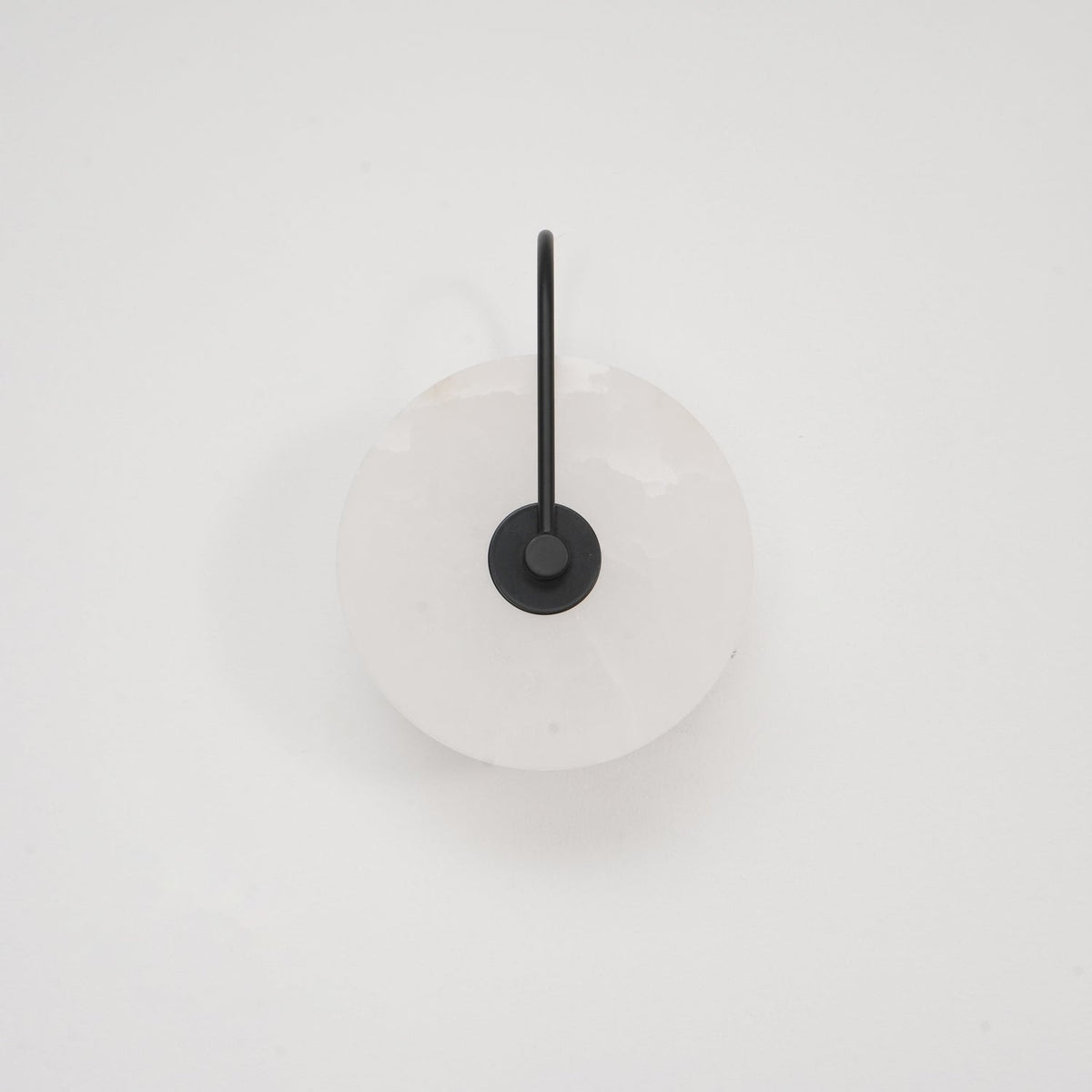 Alabaster LED Disc Wall Sconce — Warm Light, Black Arm