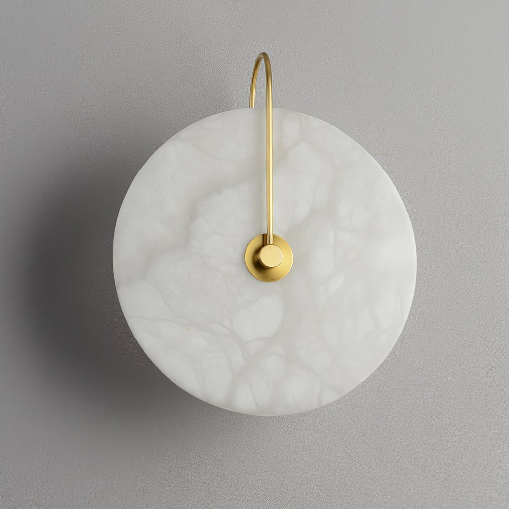 Alabaster LED Disc Wall Sconce — Warm Light, Black Arm