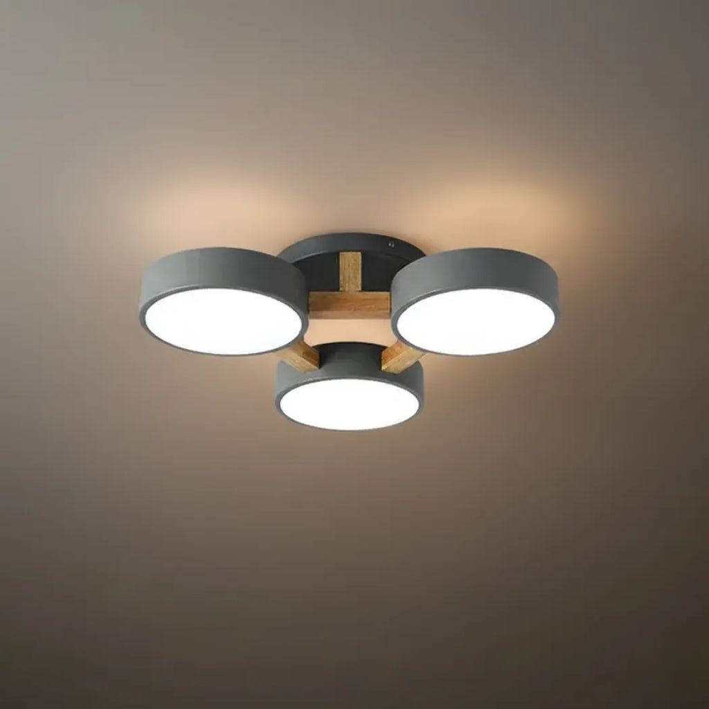 Modern Round Ceiling Light – 3-Color Fixture with Three Heads Bedroom - Flindria