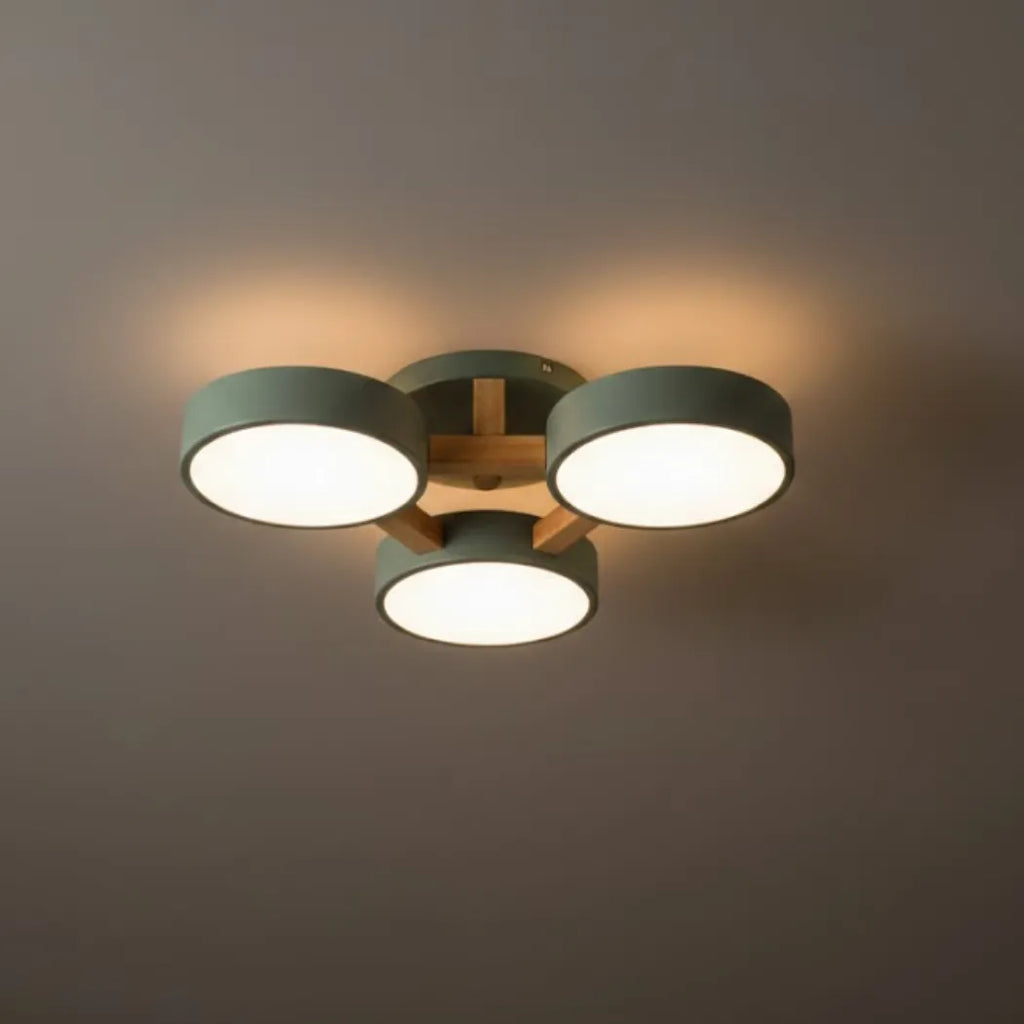 Modern Round Ceiling Light – 3-Color Fixture with Three Heads Bedroom - Flindria