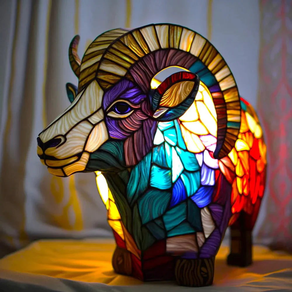 Lampa s motivem vitráže Vitrafauna — živé vícebarevné osvětlení