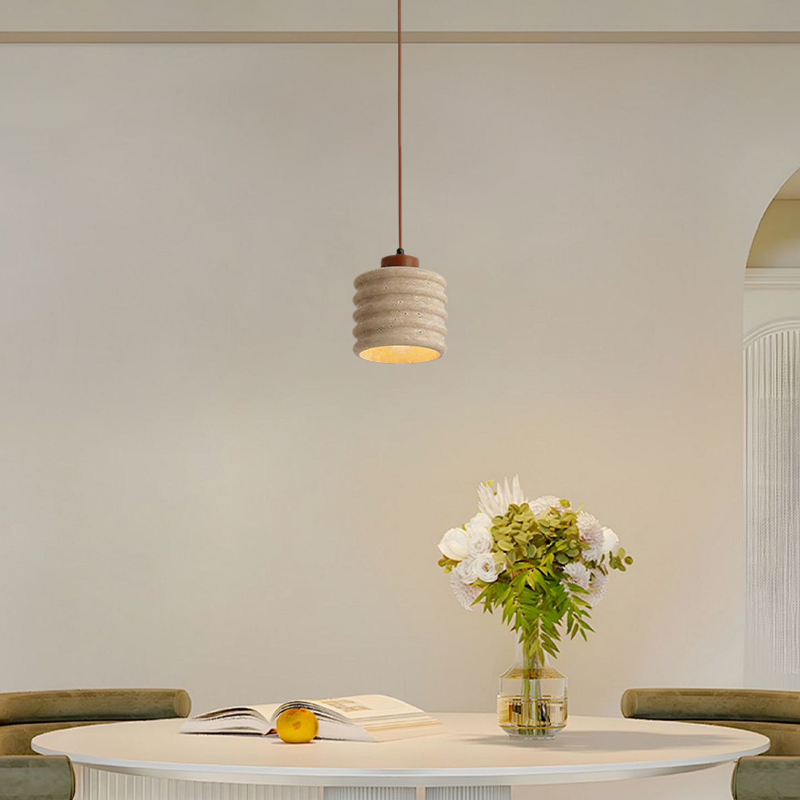 Modern Yellow Pendant Light - Travertine & Wood Ceiling Lamp for Dining Area - Flindria