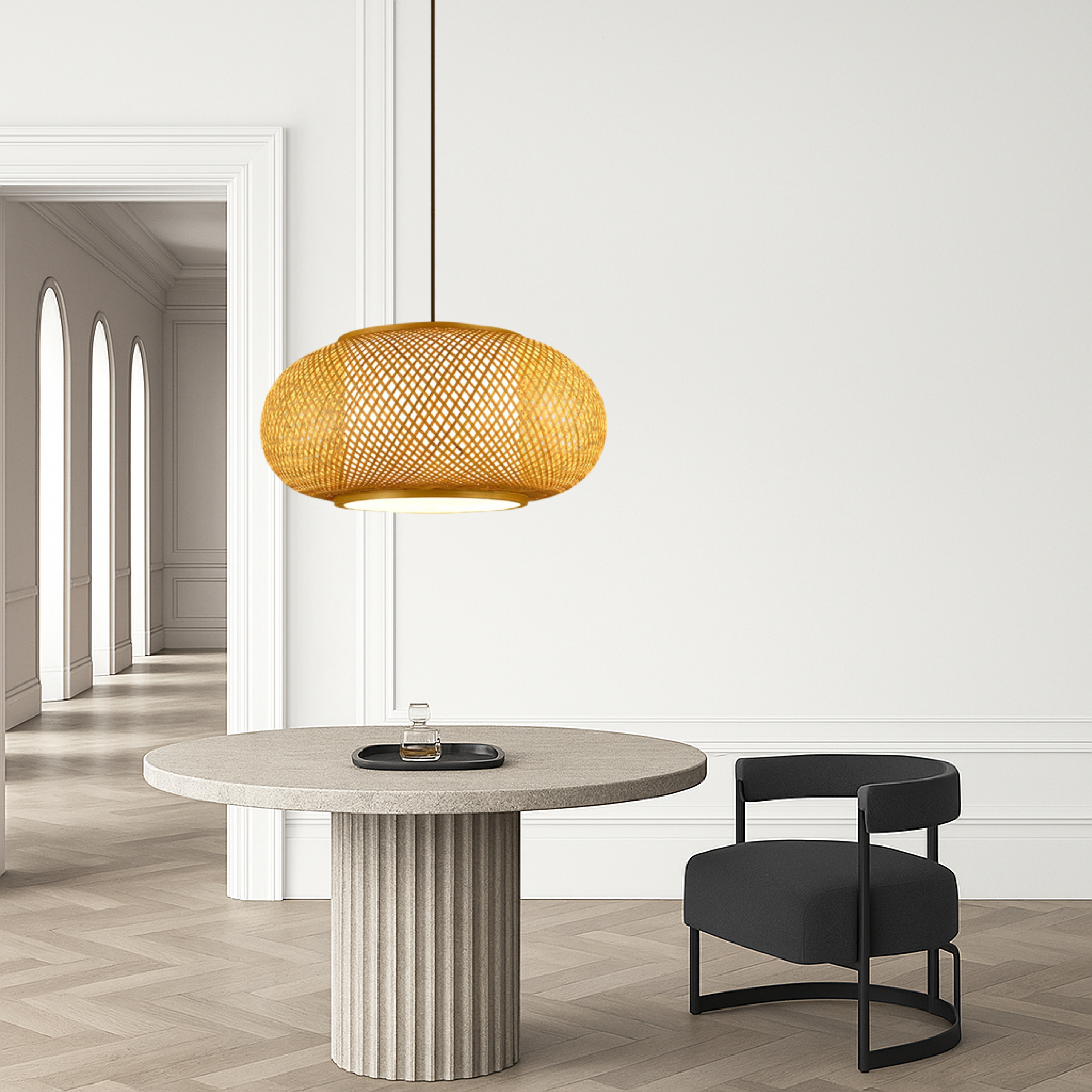 Virell Natural Bamboo Open Weave Pendant Light Shade For Living Rooms
