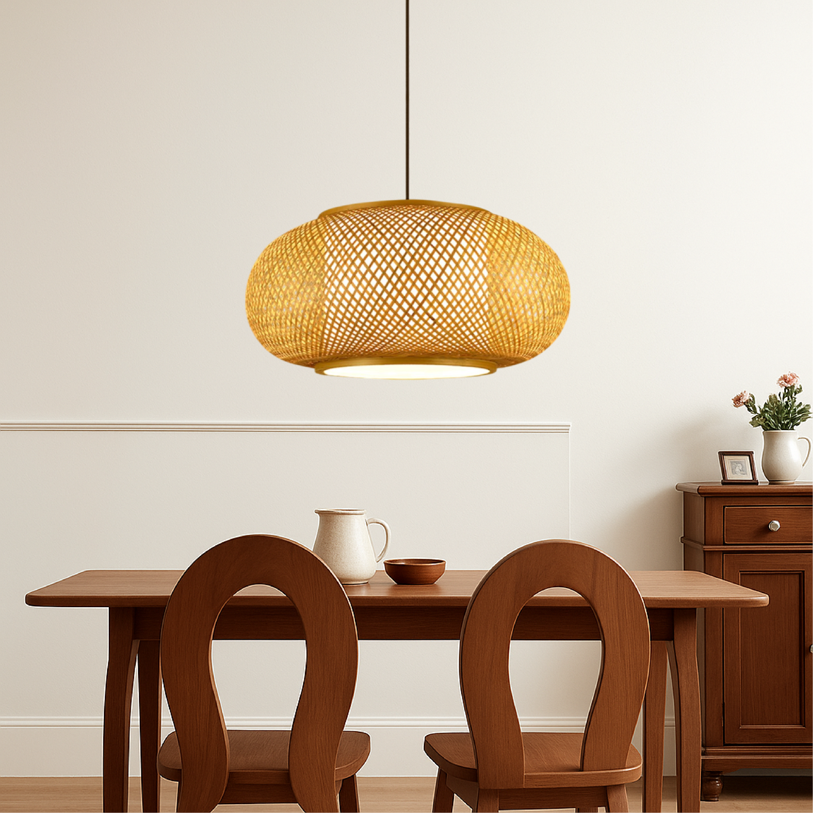 Virell Natural Bamboo Open Weave Pendant Light Shade For Living Rooms