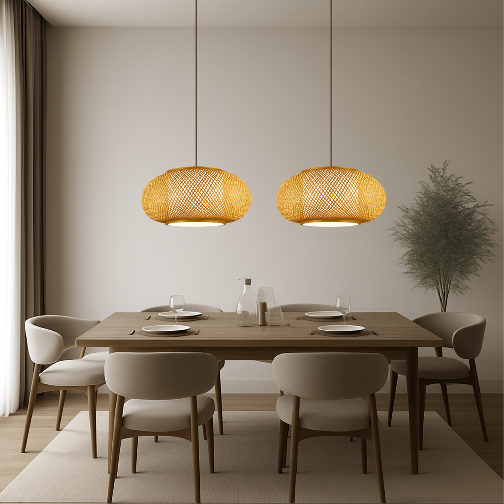 Virell Natural Bamboo Open Weave Pendant Light Shade For Living Rooms