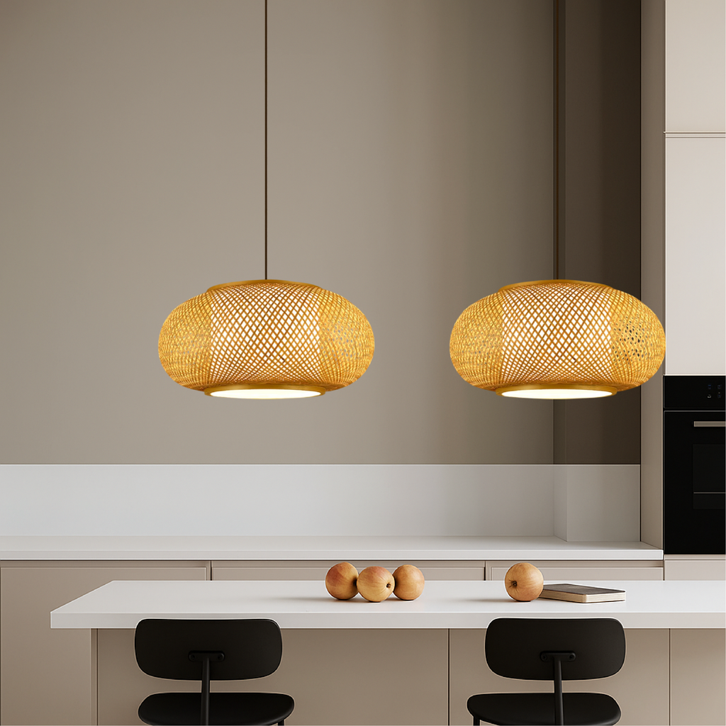 Virell Natural Bamboo Open Weave Pendant Light Shade For Living Rooms