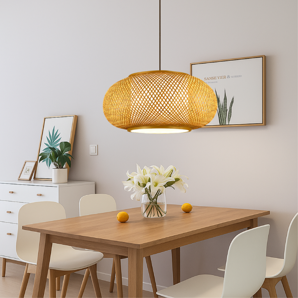 Virell Natural Bamboo Open Weave Pendant Light Shade For Living Rooms