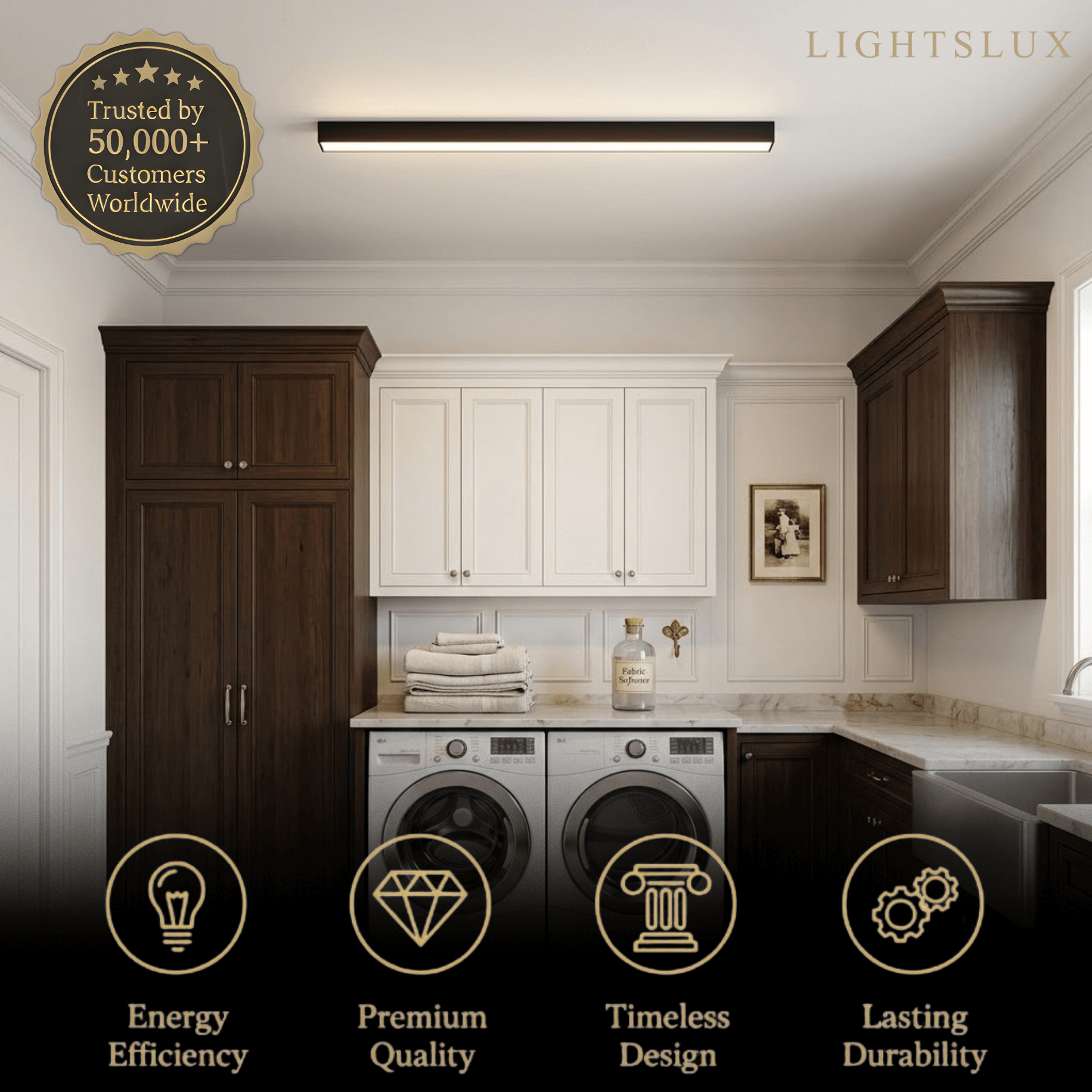 Minimalist Linear LED Ceiling Light – Black for Living Room - Flindria