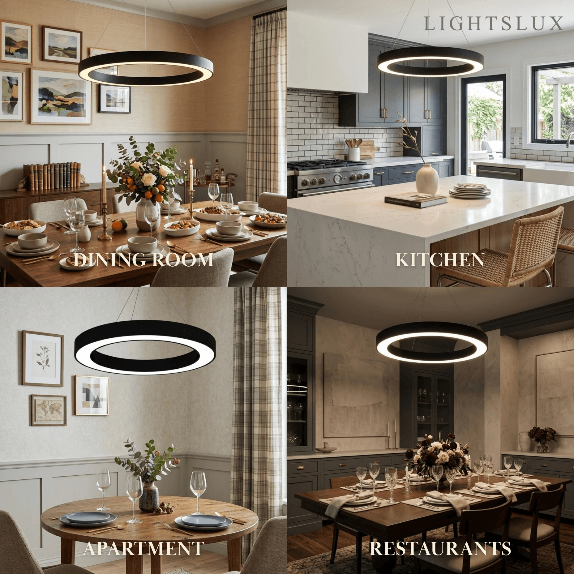 Modern Ring Pendant Light - Black Acrylic for Dining Room - Flindria