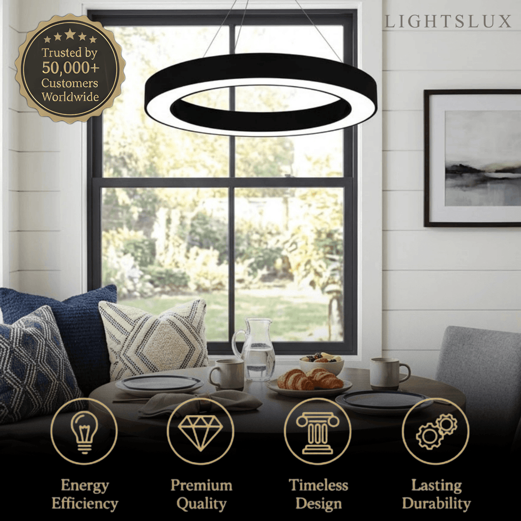 Modern Ring Pendant Light - Black Acrylic for Dining Room - Flindria