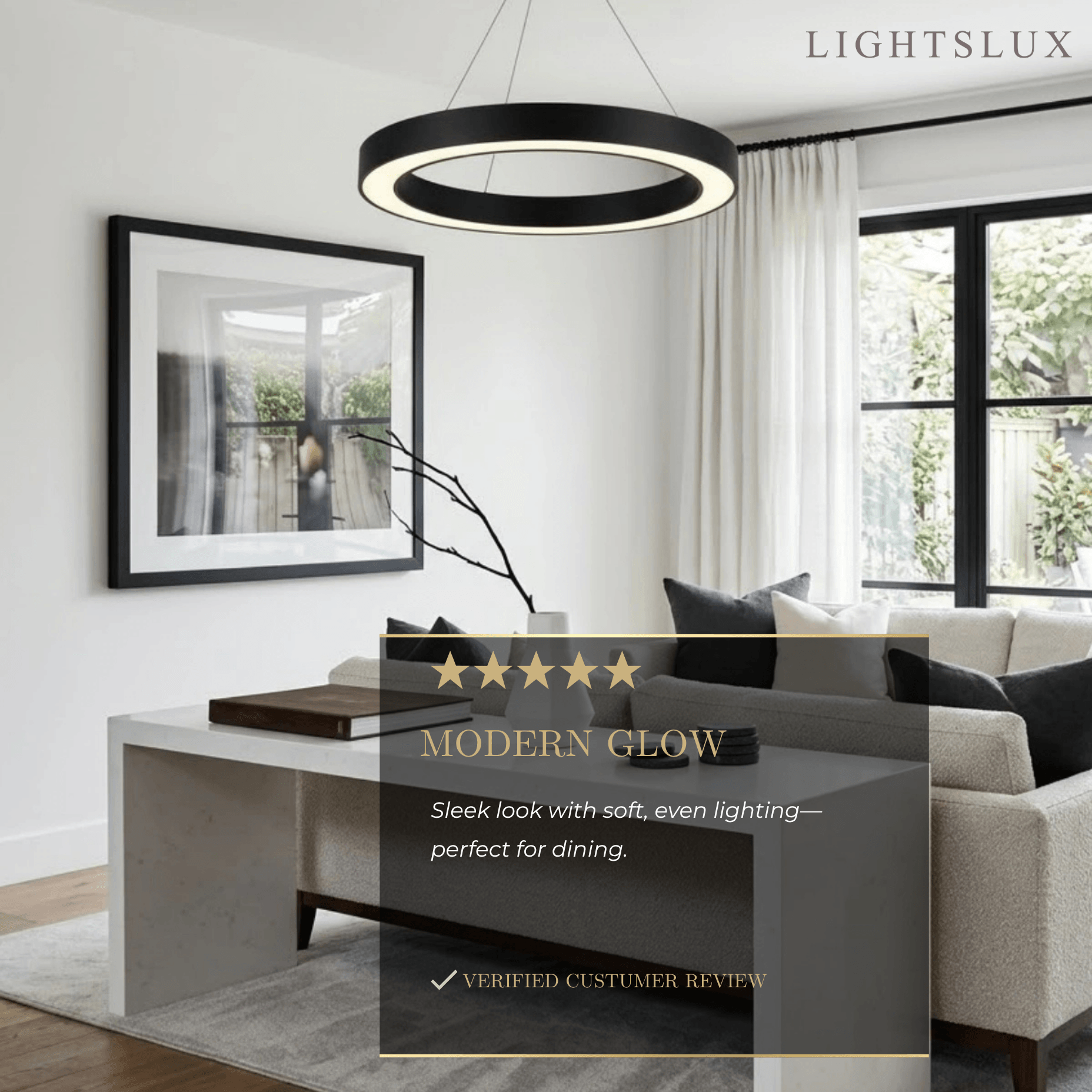 Modern Ring Pendant Light - Black Acrylic for Dining Room - Flindria