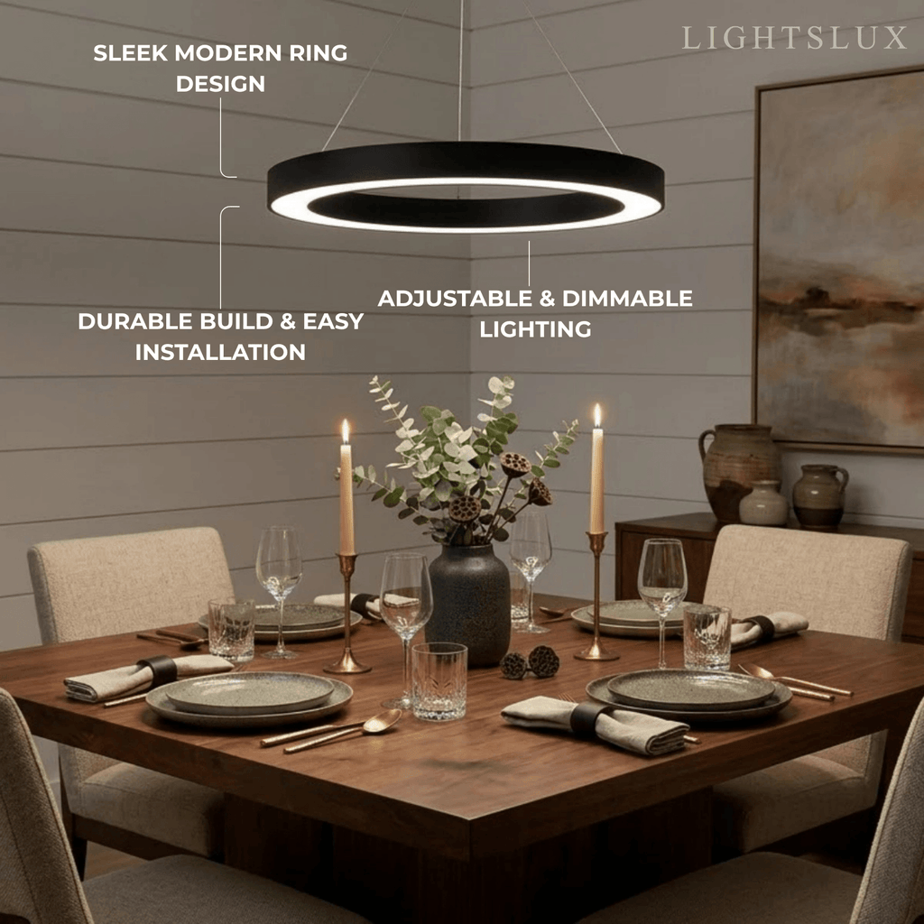 Modern Ring Pendant Light - Black Acrylic for Dining Room - Flindria