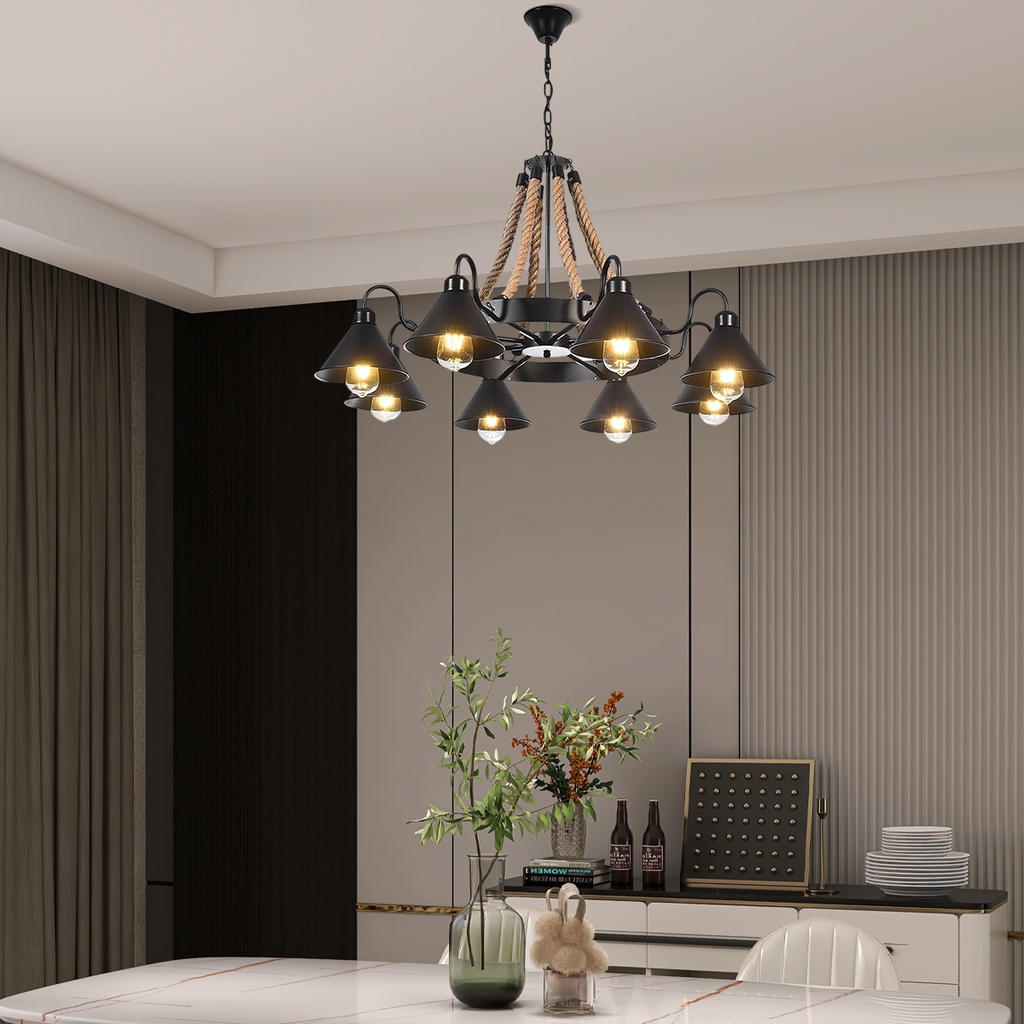 Lámpara de araña industrial de anillo - Metal negro para sala de estar - Flindria
