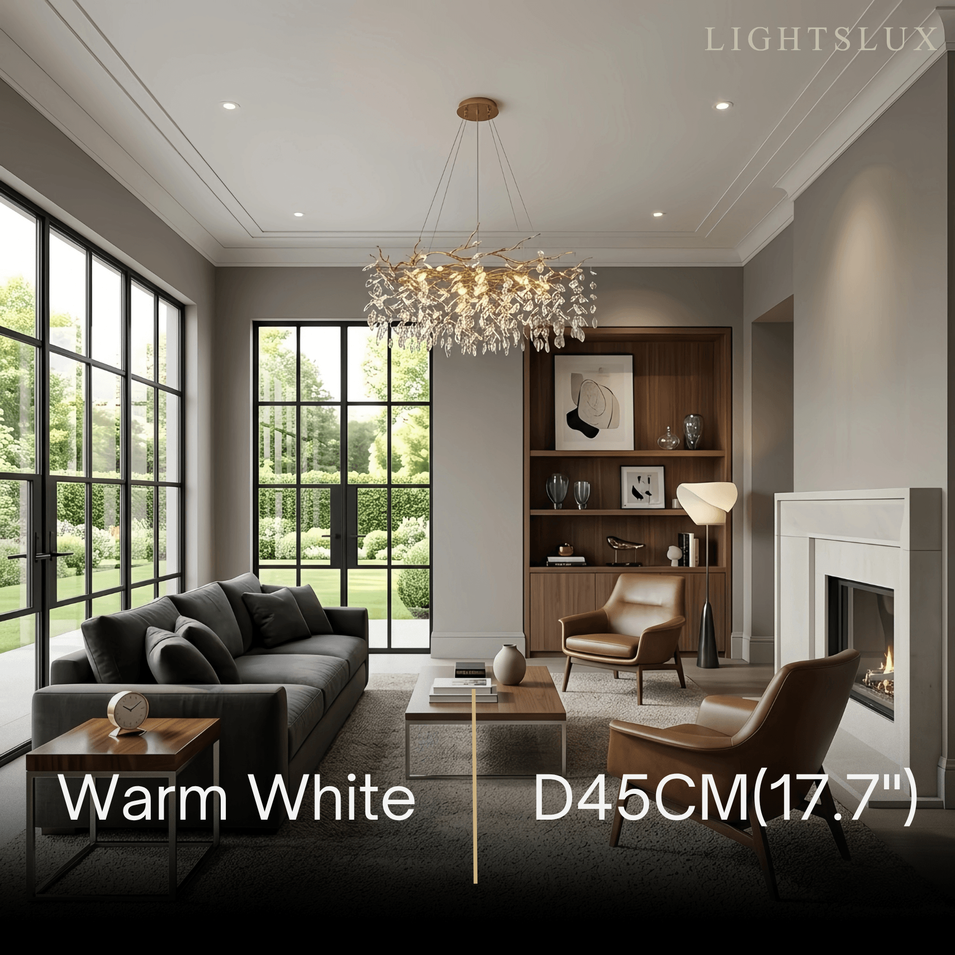 Lustre moderne de luxe - Groupe de cristaux et cadre métallique doré pour salon - Flindria