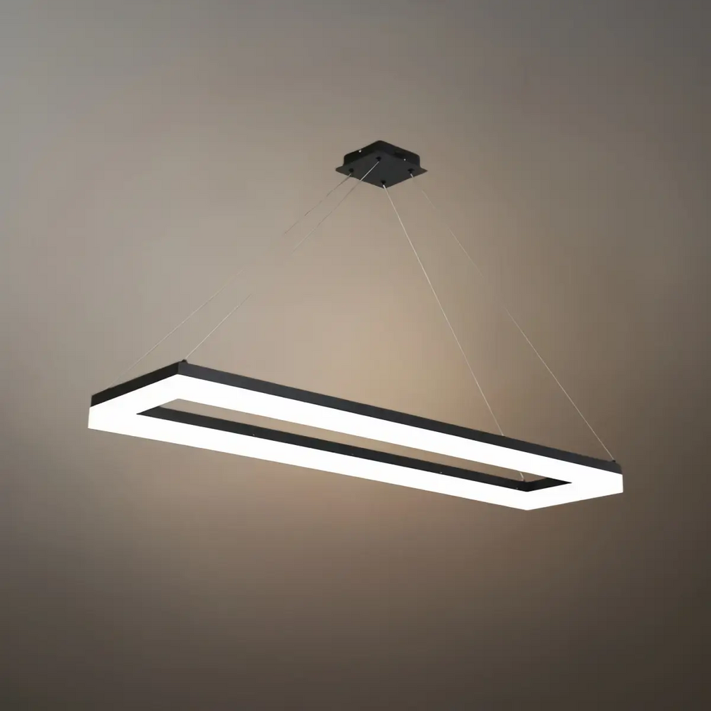 Modern Rectangular Pendant Light - Black Metal/Acrylic for Dining Room - Flindria