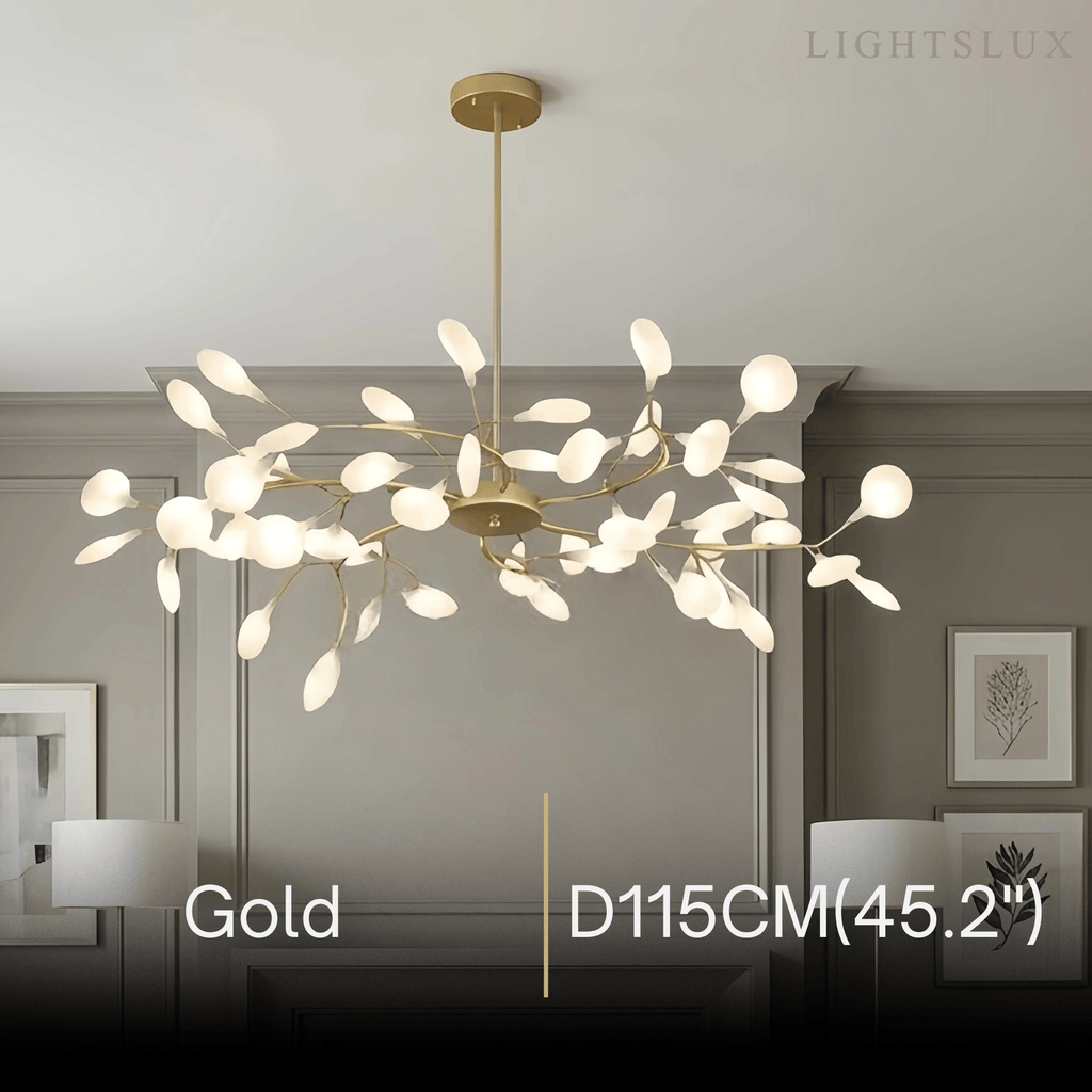 Art Deco Chandelier - Branch & Firefly Design in Black/Gold for Dining/Living Room - Flindria