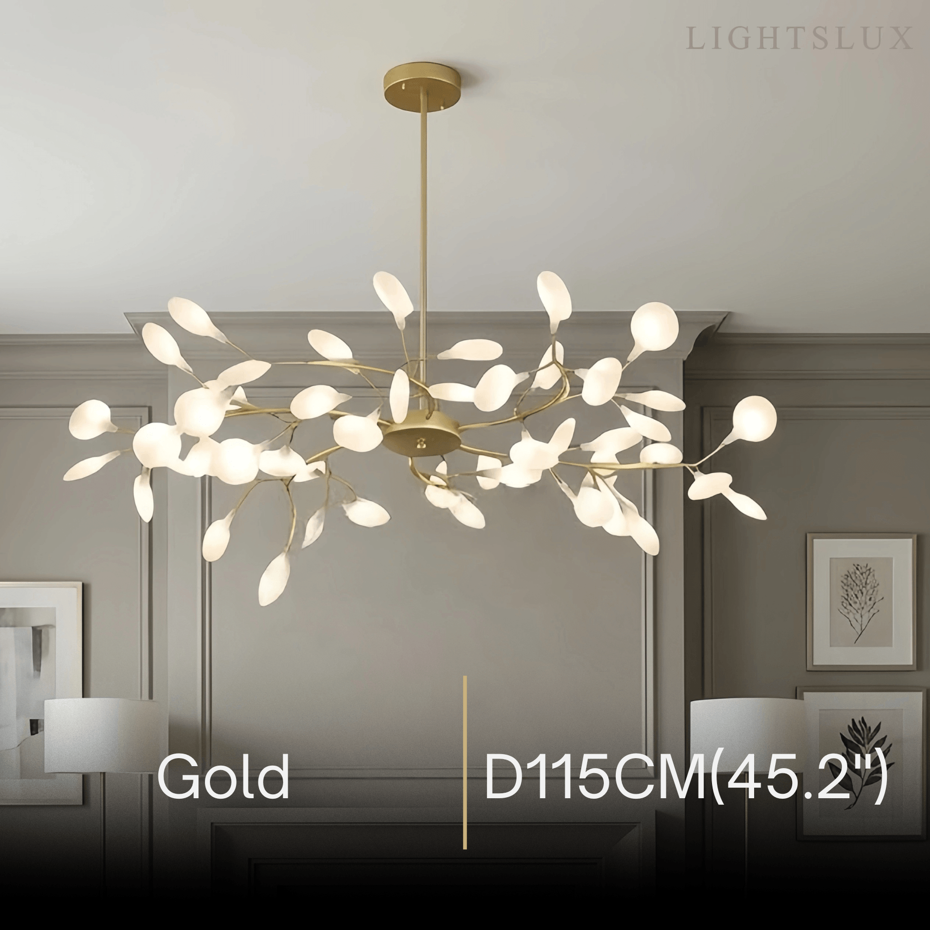 Art Deco Chandelier - Branch & Firefly Design in Black/Gold for Dining/Living Room - Flindria