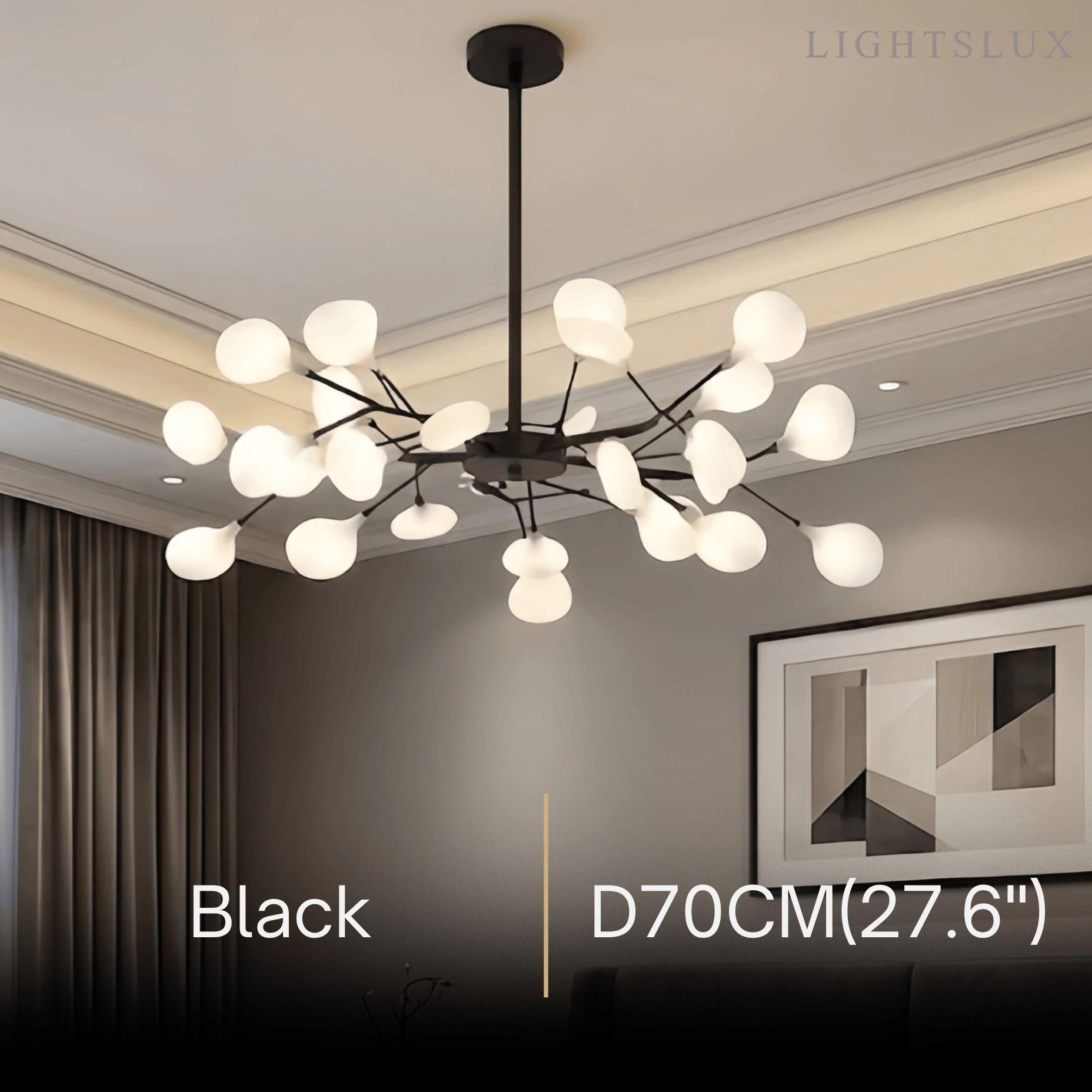 Art Deco Chandelier - Branch & Firefly Design in Black/Gold for Dining/Living Room - Flindria