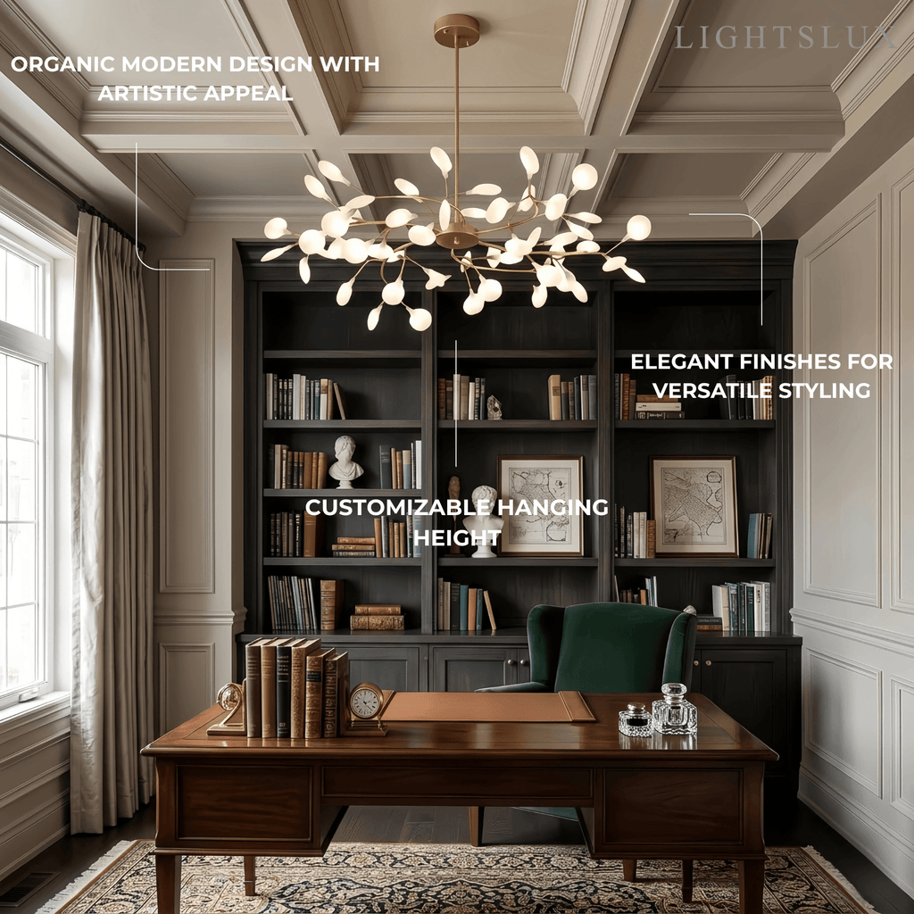 Art Deco Chandelier - Branch & Firefly Design in Black/Gold for Dining/Living Room - Flindria