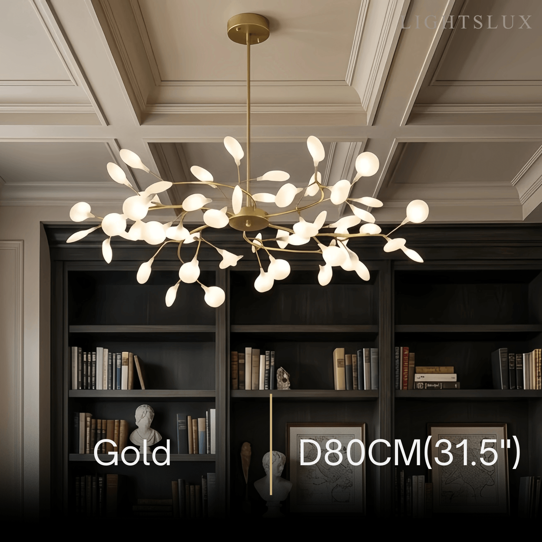 Art Deco Chandelier - Branch & Firefly Design in Black/Gold for Dining/Living Room - Flindria