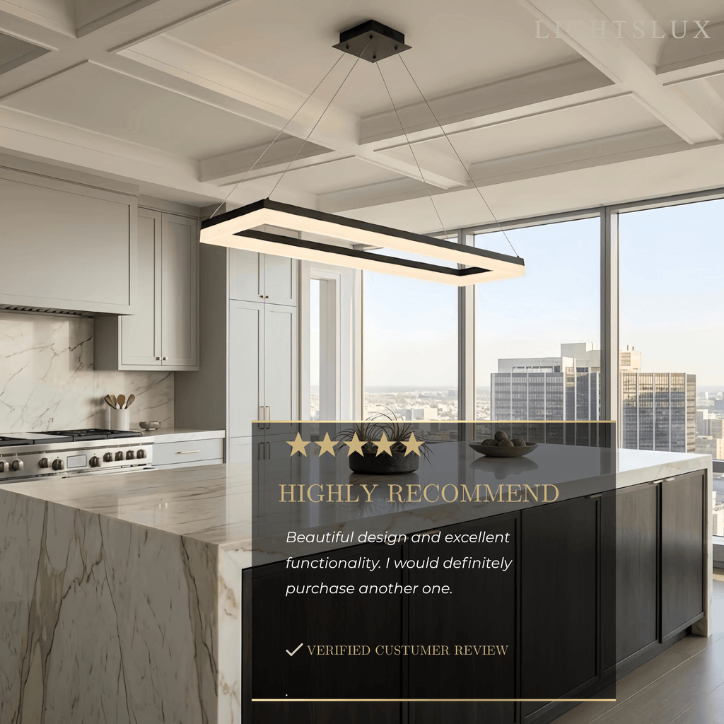 Modern Rectangular Pendant Light - Black Metal/Acrylic for Dining Room - Flindria