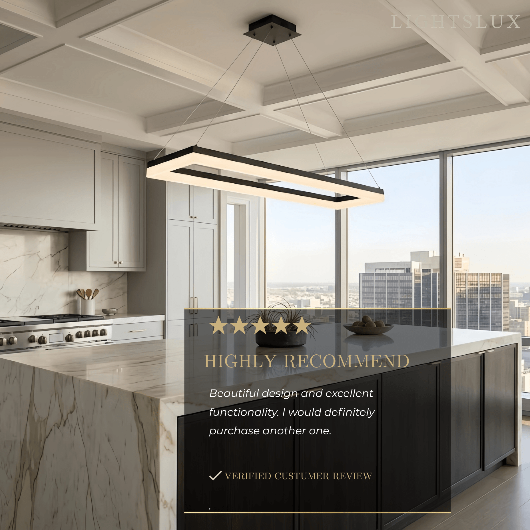 Modern Rectangular Pendant Light - Black Metal/Acrylic for Dining Room - Flindria