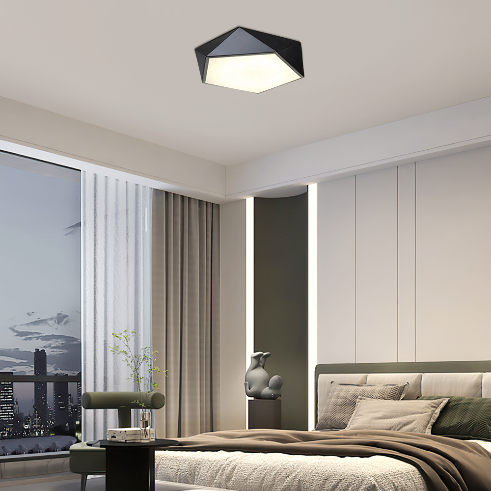 Classical Black Polygonal Ceiling Light – Metal Fixture for Bedroom - Flindria