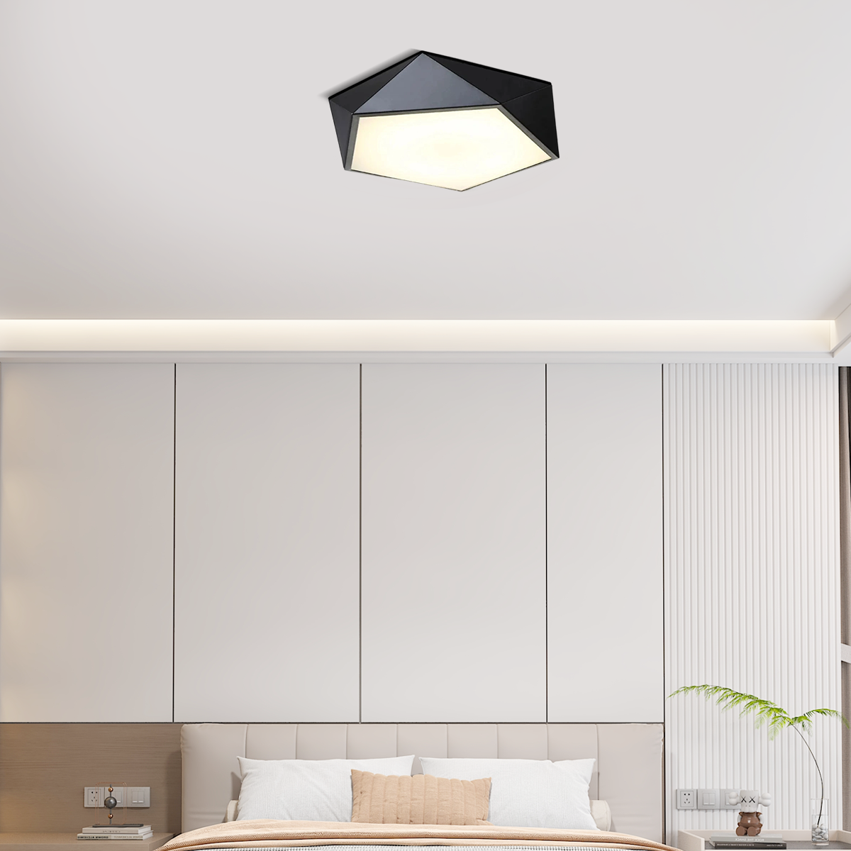 Classical Black Polygonal Ceiling Light – Metal Fixture for Bedroom - Flindria