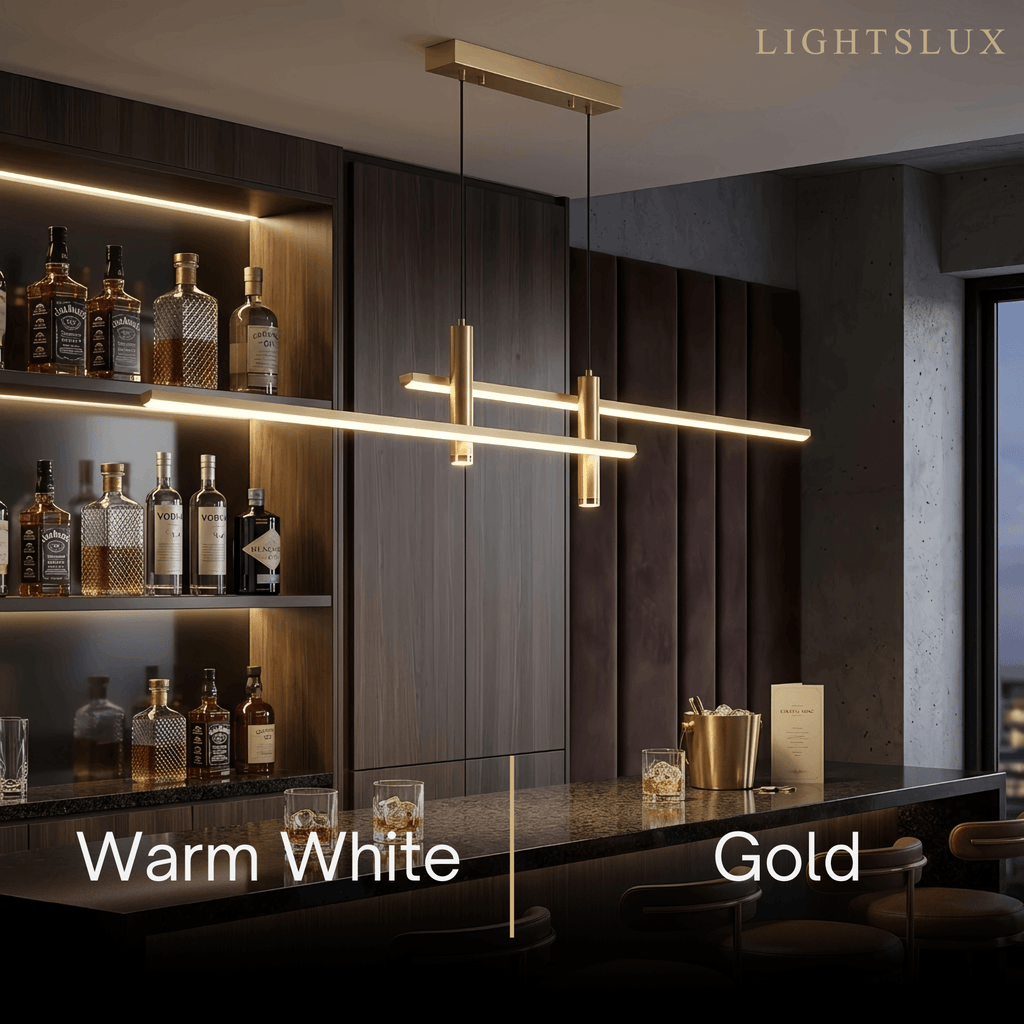 Modern Linear Pendant Light - Black/Gold Metal for Kitchen - Flindria