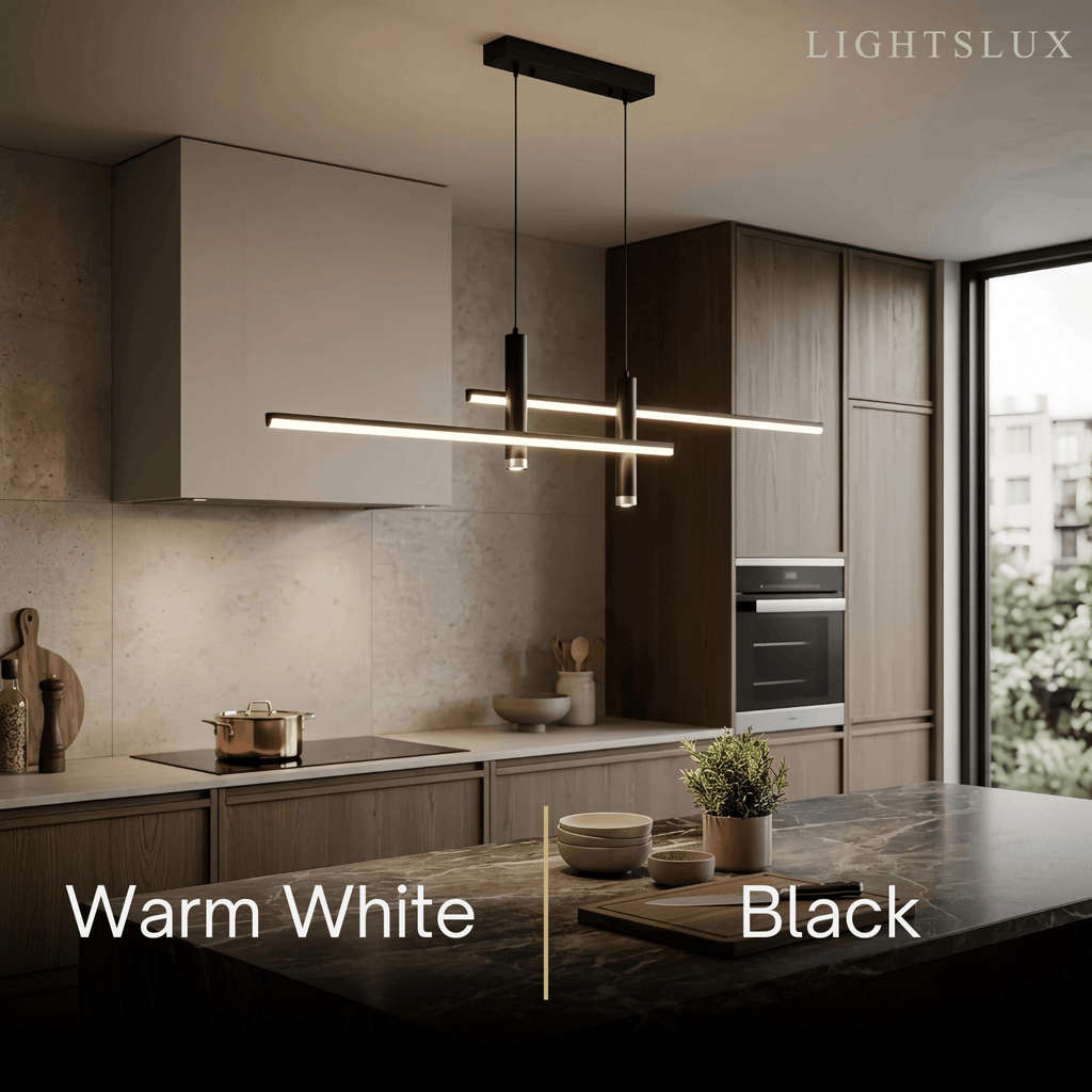 Modern Linear Pendant Light - Black/Gold Metal for Kitchen - Flindria
