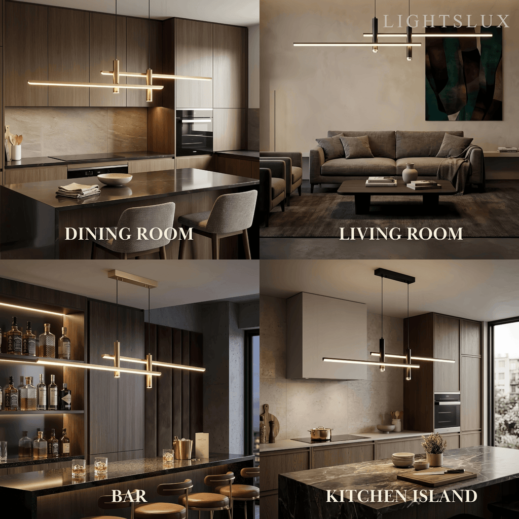Modern Linear Pendant Light - Black/Gold Metal for Kitchen - Flindria