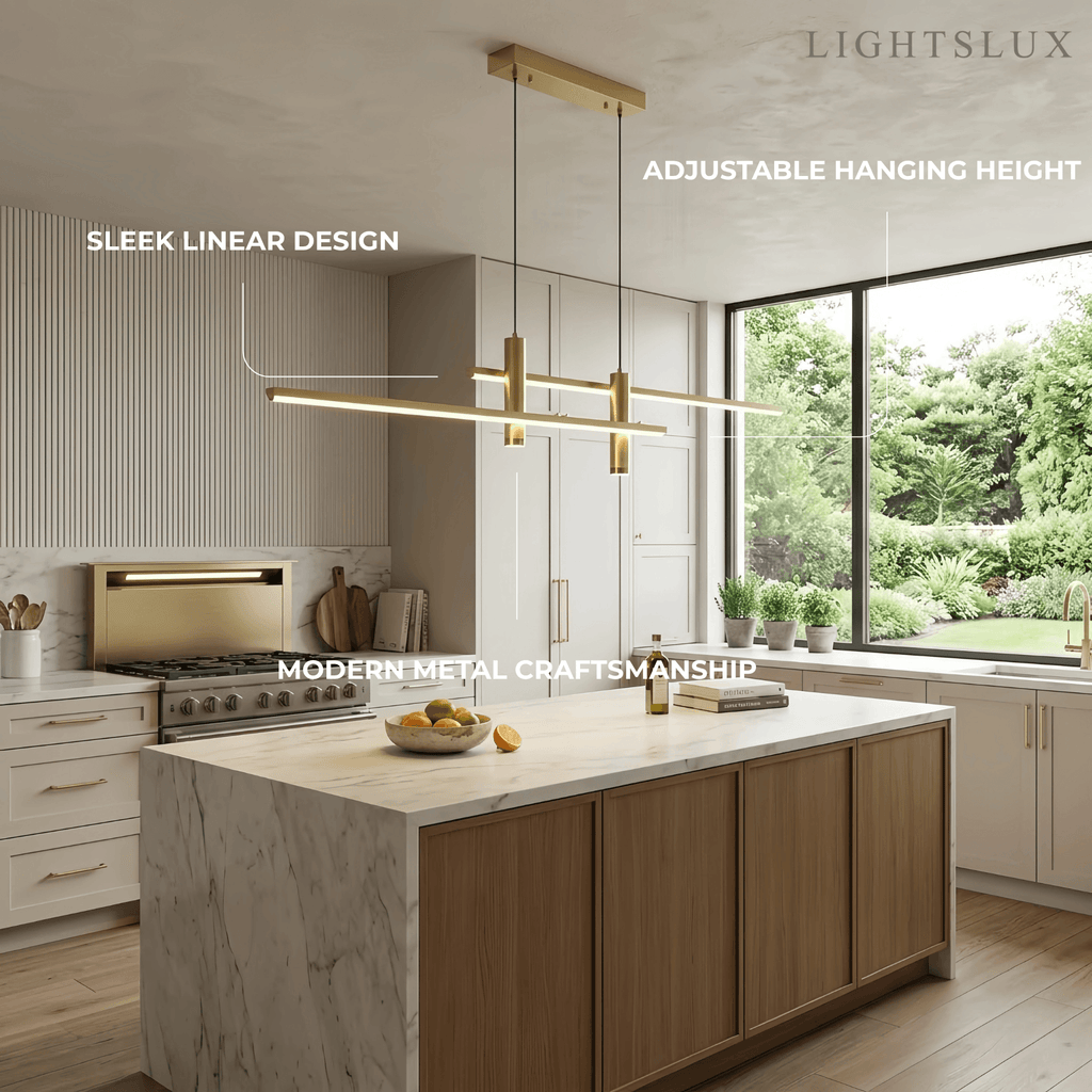 Modern Linear Pendant Light - Black/Gold Metal for Kitchen - Flindria