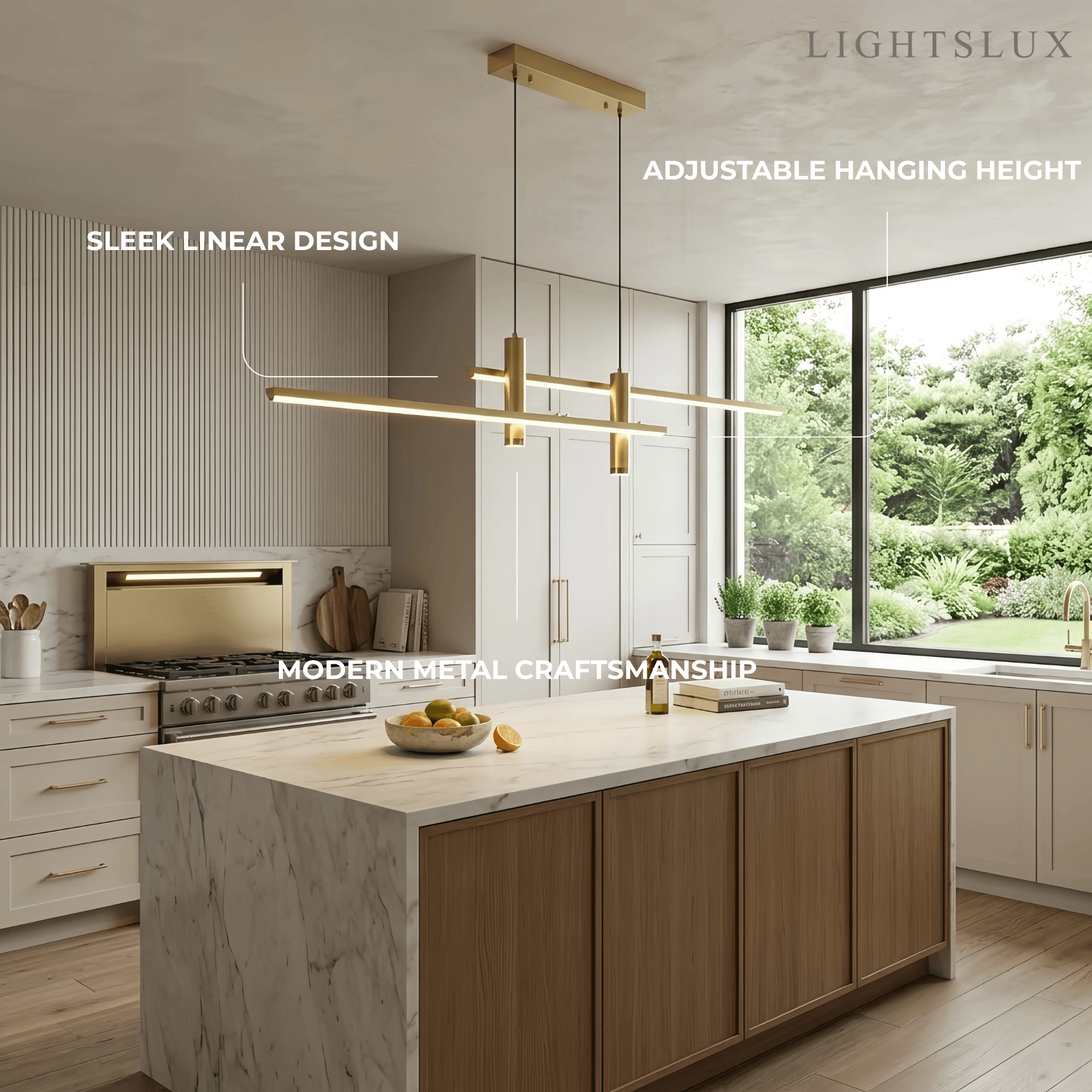 Modern Linear Pendant Light - Black/Gold Metal for Kitchen - Flindria