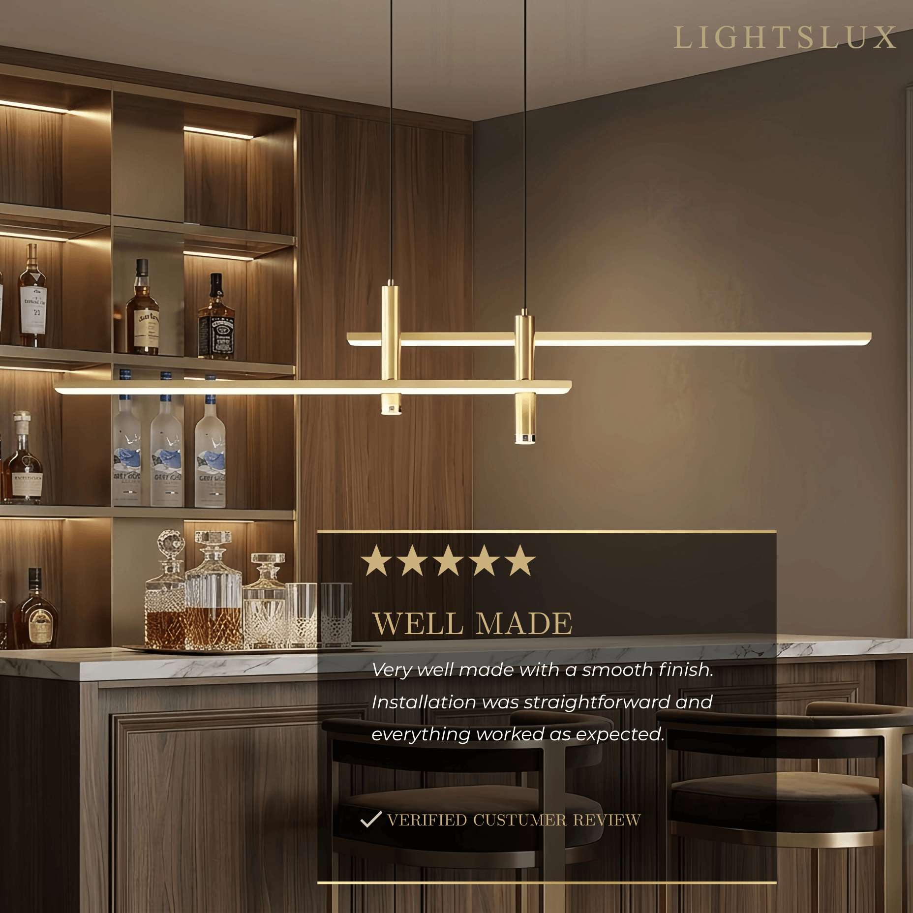 Modern Linear Pendant Light - Black/Gold Metal for Kitchen - Flindria