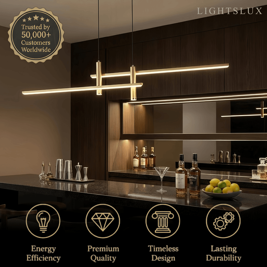 Modern Linear Pendant Light - Black/Gold Metal for Kitchen - Flindria