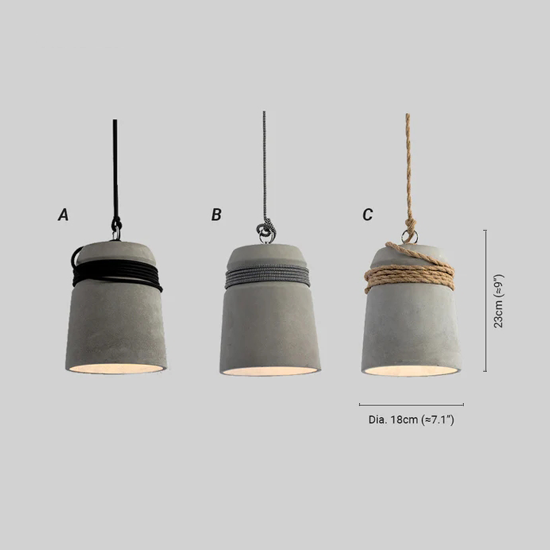 Industriële grijze cement hanglamp – tonvorm voor keukeneiland/eetkamer - Flindria