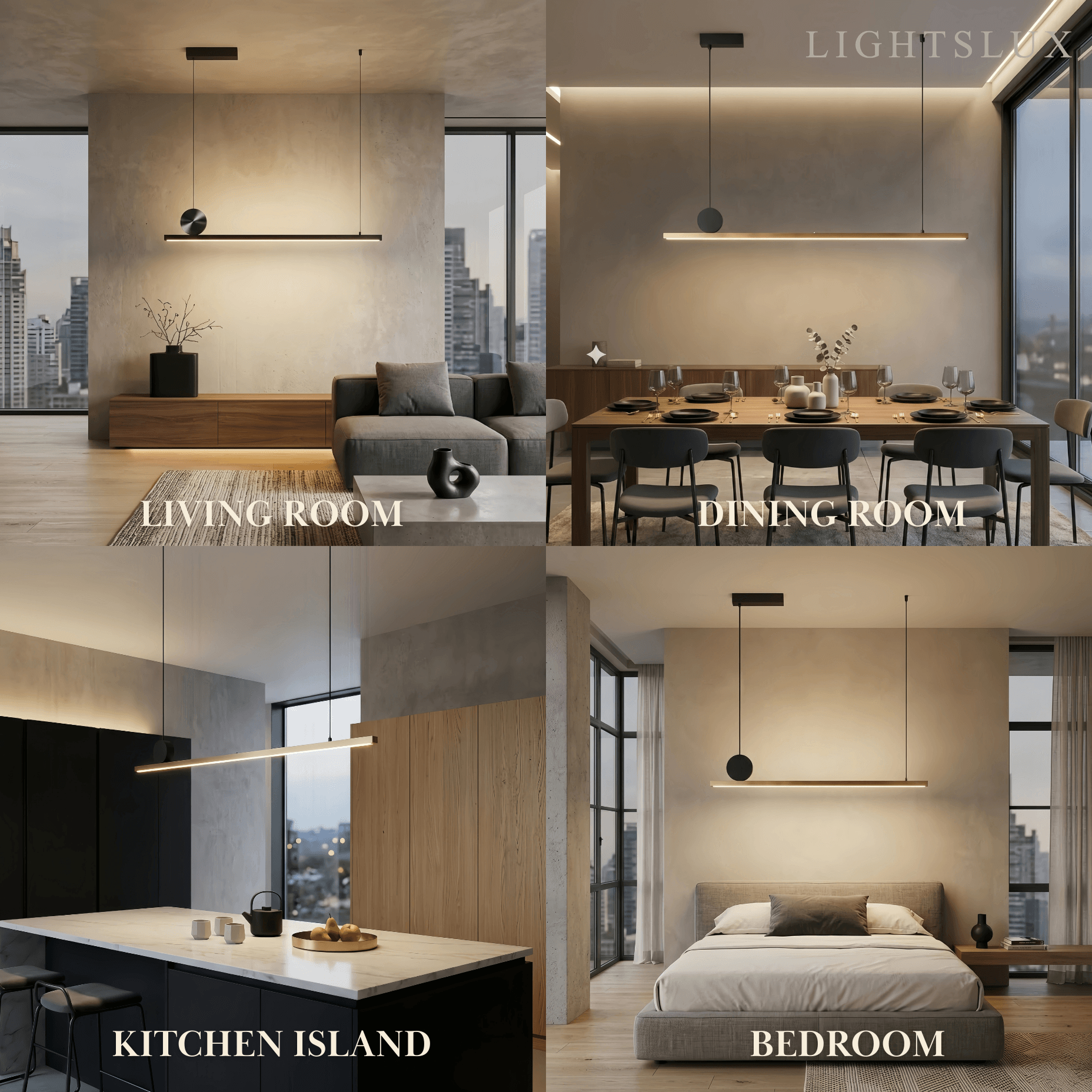 Modern Dimmable Pendant Light - Metal Linear for Living Room - Flindria