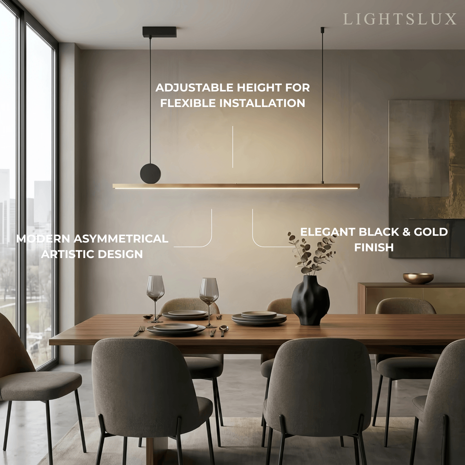 Modern Dimmable Pendant Light - Metal Linear for Living Room - Flindria