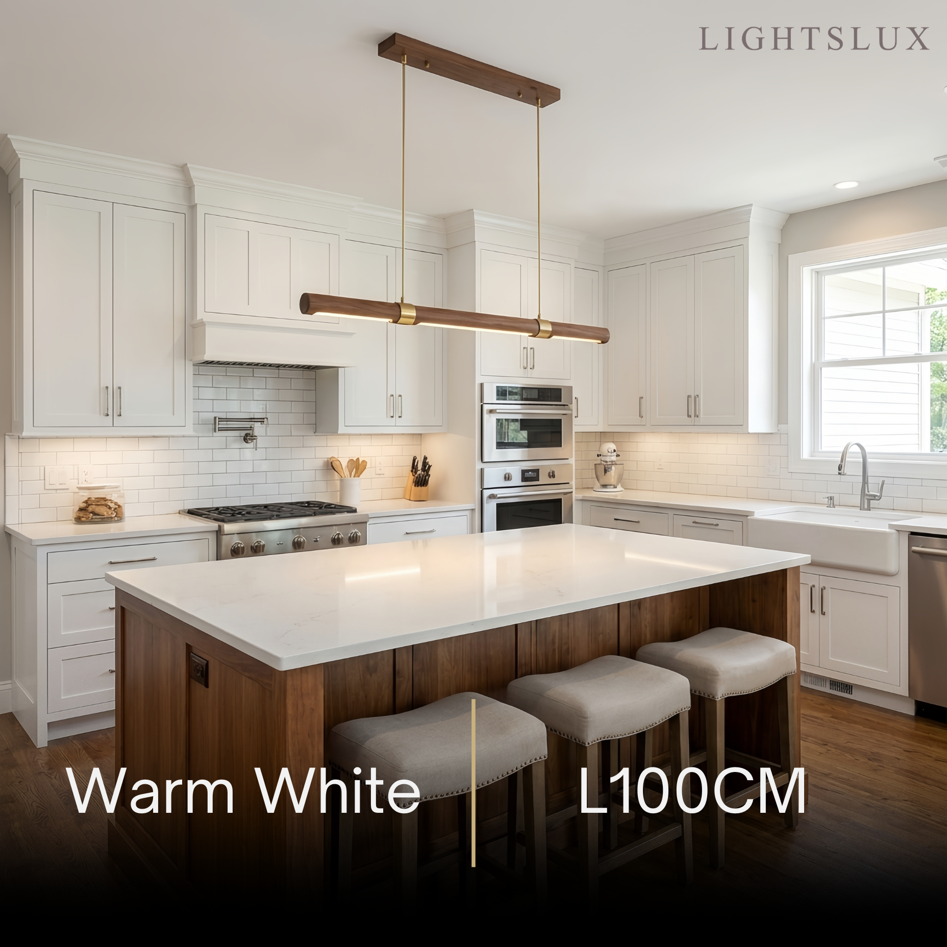 Modern Walnut Linear Pendant Light – Metal & Wood Fixture for Living Room - Flindria