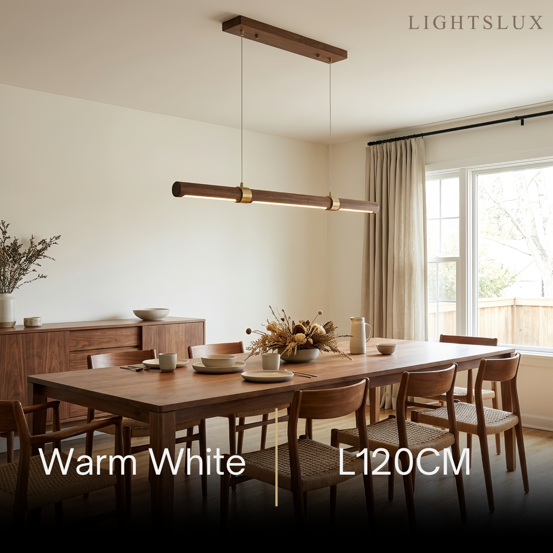Modern Walnut Linear Pendant Light – Metal & Wood Fixture for Living Room - Flindria