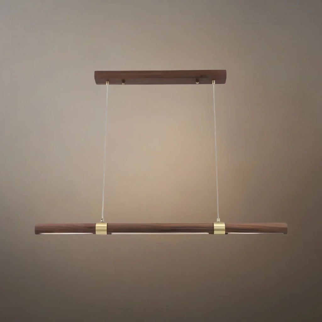 Modern Walnut Linear Pendant Light – Metal & Wood Fixture for Living Room - Flindria