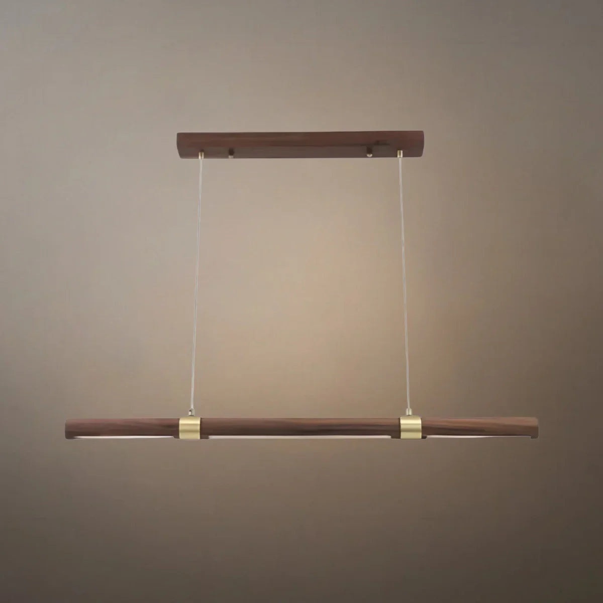 Modern Walnut Linear Pendant Light – Metal & Wood Fixture for Living Room - Flindria