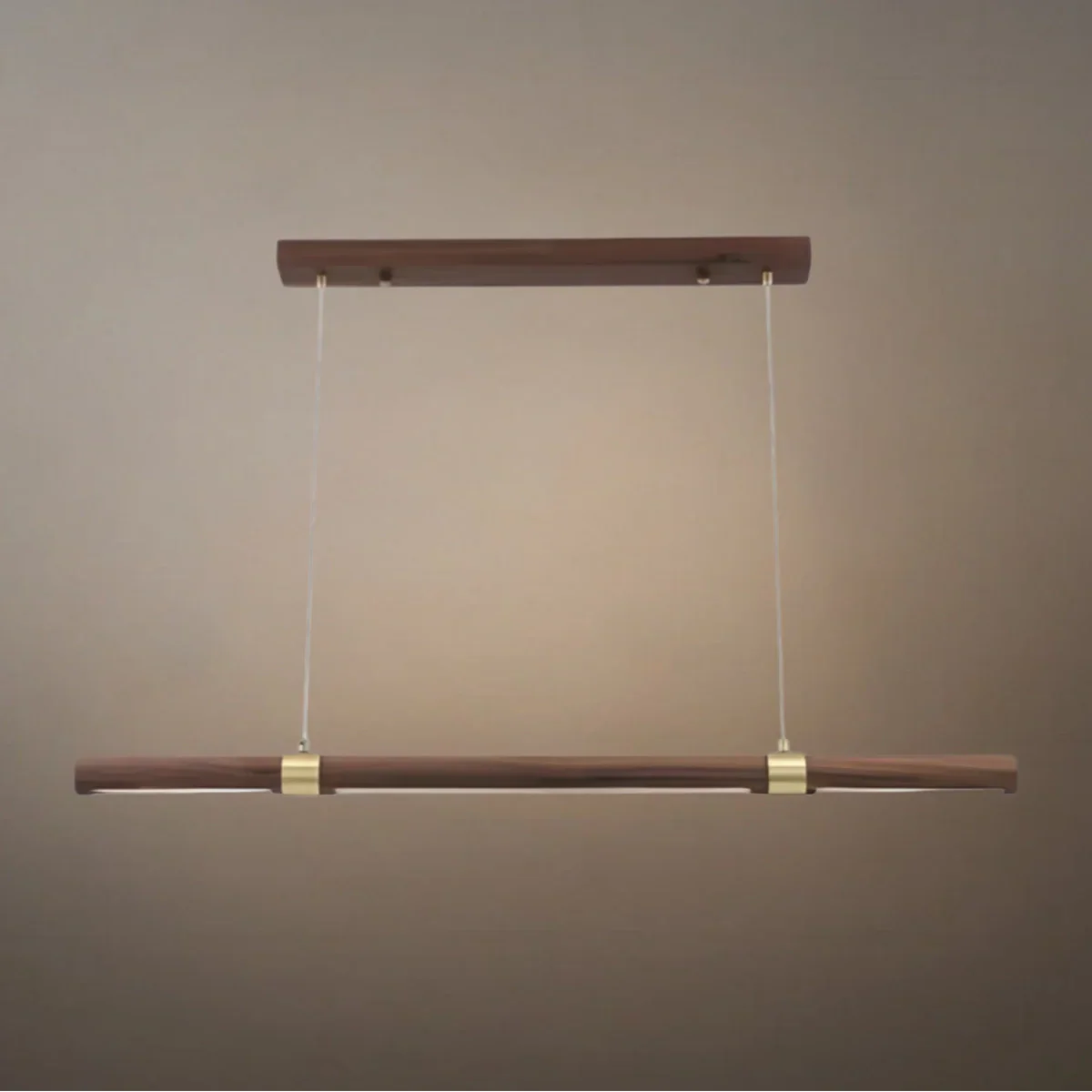 Modern Walnut Linear Pendant Light – Metal & Wood Fixture for Living Room - Flindria