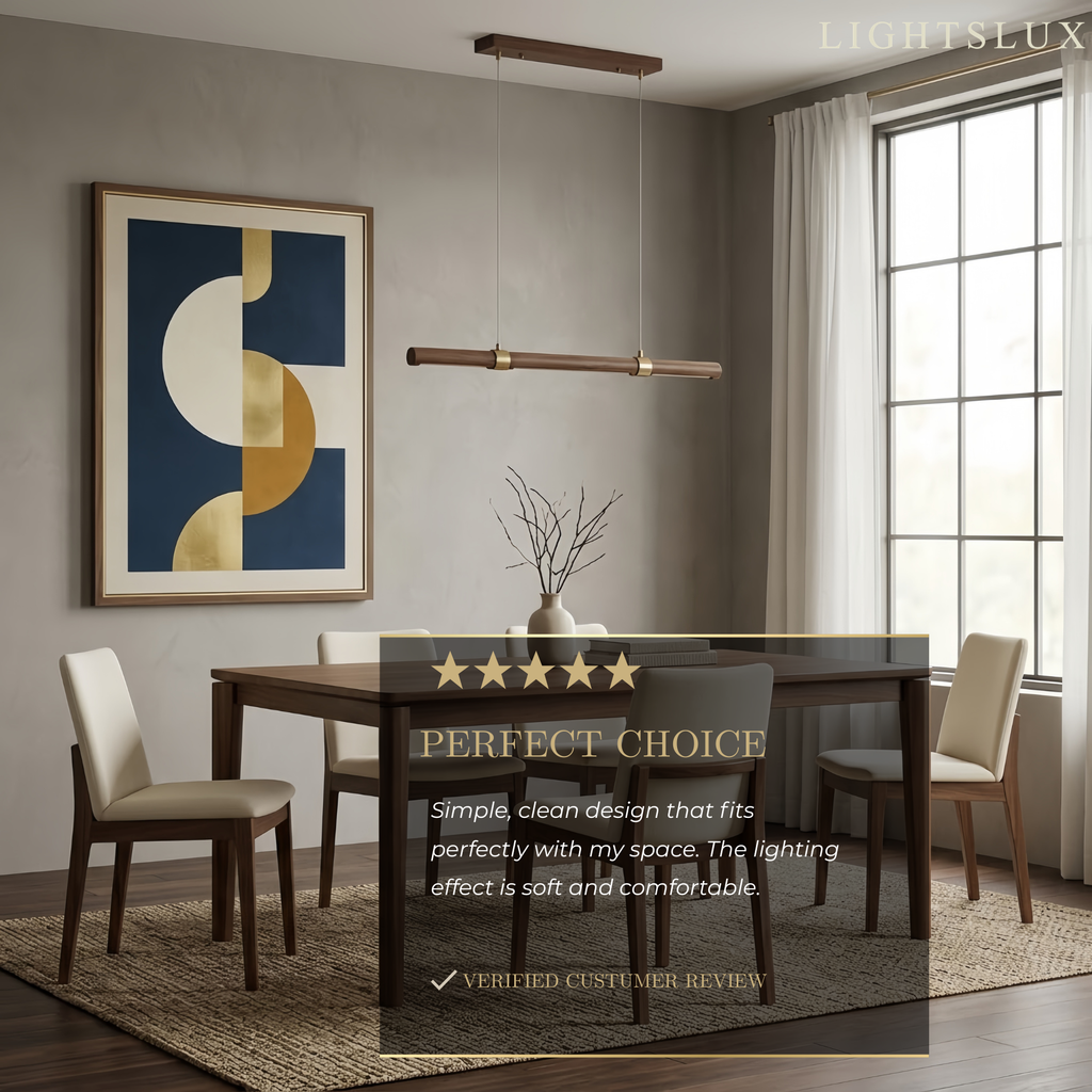 Modern Walnut Linear Pendant Light – Metal & Wood Fixture for Living Room - Flindria