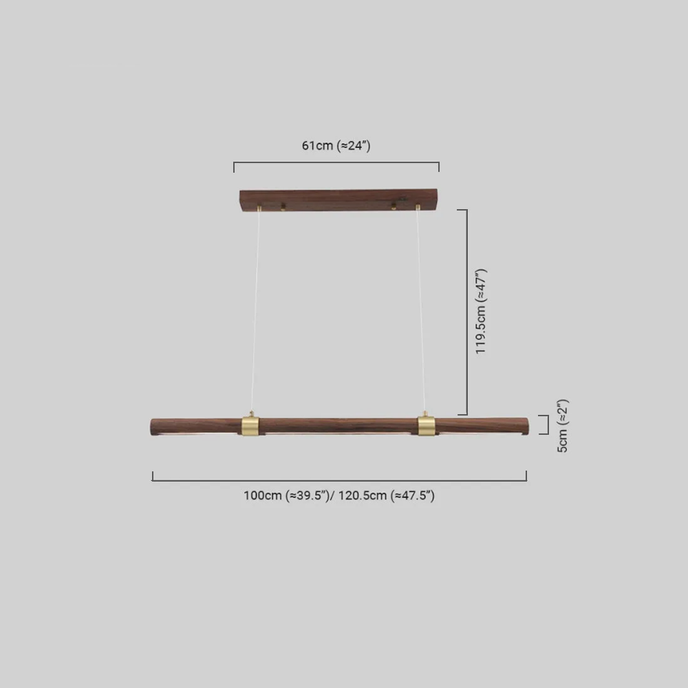 Modern Walnut Linear Pendant Light – Metal & Wood Fixture for Living Room - Flindria