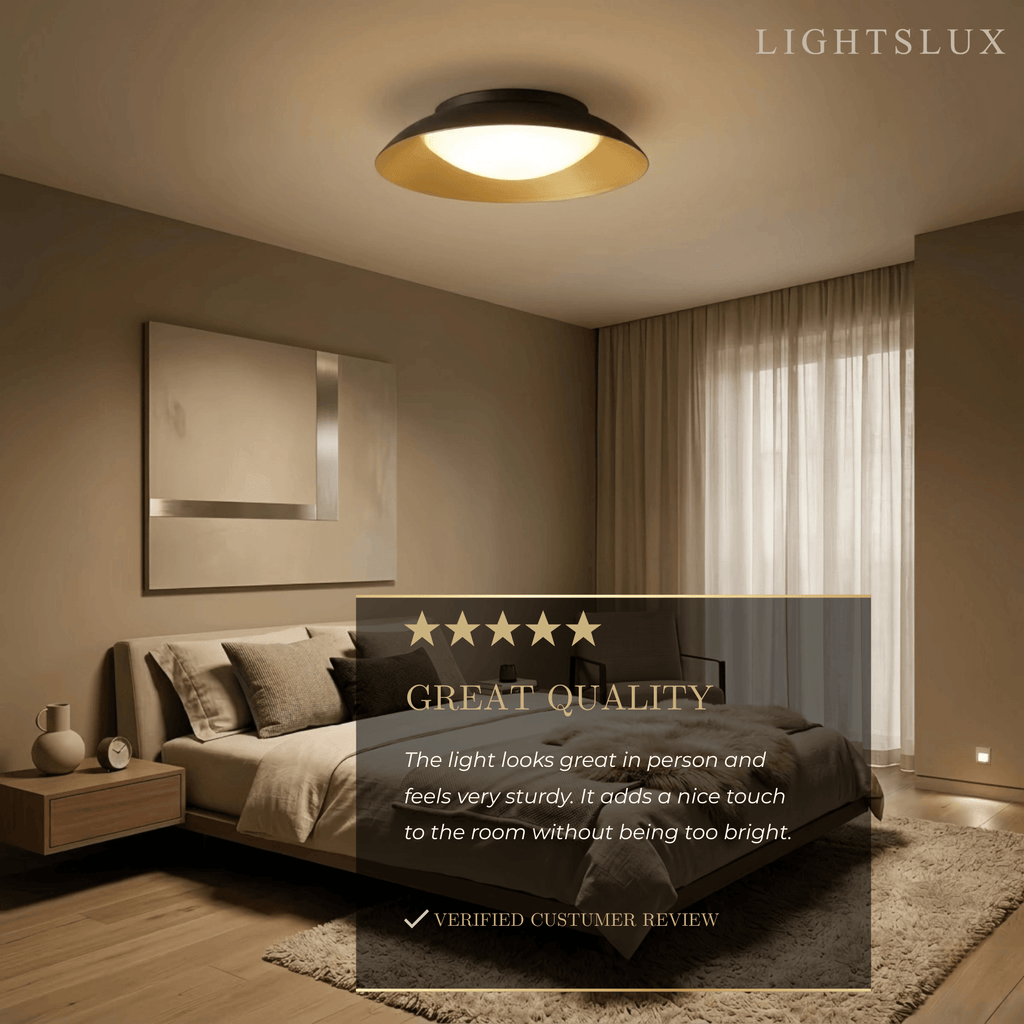 Nordic Dimmable Flush Mount Ceiling Light – Round Metal & Brass for Bedroom - Flindria