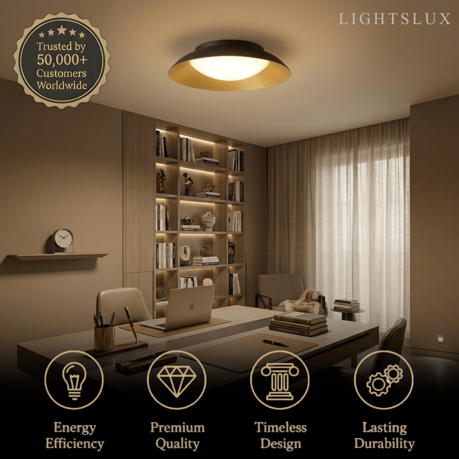 Nordic Dimmable Flush Mount Ceiling Light – Round Metal & Brass for Bedroom - Flindria