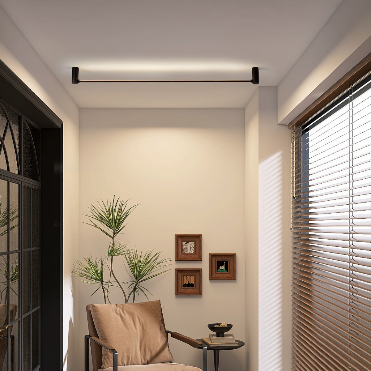 Modern Linear Ceiling Light - Black Metal / Acrylic for Living Room - Flindria