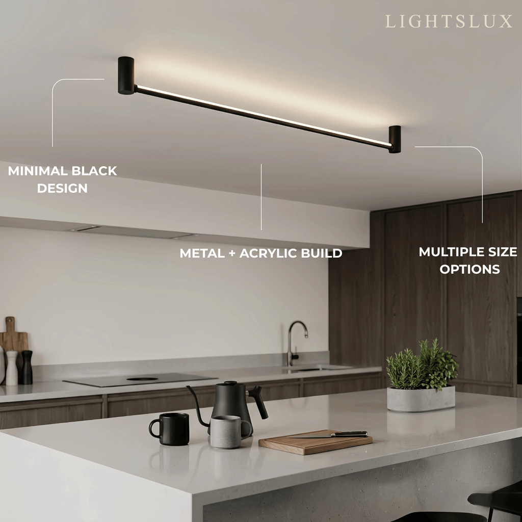 Modern Linear Ceiling Light - Black Metal / Acrylic for Living Room - Flindria